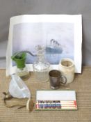 Bel cream maker, Art Nouveau light fitting, decanter, prints etc