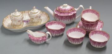 KPM Berlin preserves tray comprising two covered pots on fitted base and a Copeland's China tea