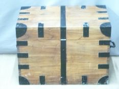 A 19thC metal bound twin handled silver chest with baize lined fitted interior, W64 x D41 x H 46cm