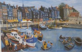 M M Loxton, signed limited edition (275/500) print, 'The Jetty, Honfleur', 38 x 56cm, framed and
