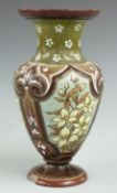 Doulton Silcon Ware Faience Victorian pedestal vase with numerous impressed marks to base, H24cm