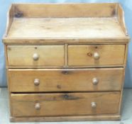 Pine chest of two over two drawers with galleried top, W89 x D44 x H83cm