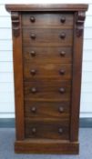 Victorian mahogany Wellington chest of seven graduated drawers, the drawer fronts possibly rosewood,