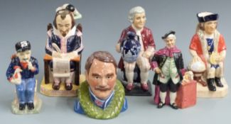 Six Kevin Francis / Peggy Davies character jugs including Nigel Mansell, The Alchemist, Lovell