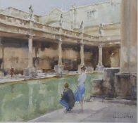 Dennis Page (1930-British) watercolour, 'Bath' interior scene of the Roman baths, signed lower