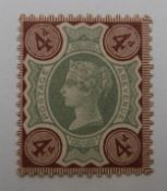 Great Britain 1887, 4d 'Jubilee' (watermark inverted), unused, SG205wi
