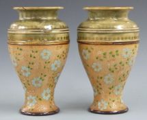 A pair of Royal Doulton pedestal vases, H22cm