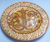 Hannah Whitworth large studio pottery slipware charger, diameter 44cm