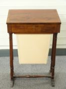 Victorian mahogany work table with crossbanded detail, fitted interior and upholstered drawer,