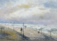 H Poeder (20thC) oil on panel blustery seafront coastal scene, signed lower left, 35 x 50cm, in