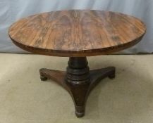 Victorian rosewood circular breakfast/ tilt top table raised on a stepped form support, tripod
