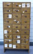 Shopfitting/haberdashery pine chest of 28 drawers, W57 x D26 x H111cm