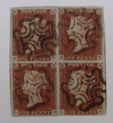 Great Britain 1841, 1d red brown plate 34, used block of 4 with black Maltese cross cancellation,