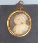 Attributed to William Grimaldi portrait miniature on ivory of a lady wearing a lace cap or bonnet,