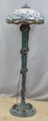 Tiffany style standard lamp with decorative metal support and base, 177cm tall