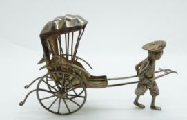 Chinese white metal rickshaw with 85 and maker's mark to back