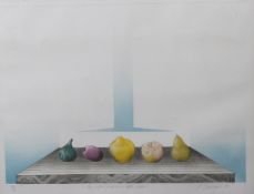 Achilles Droungas (b. 1940, Greek): signed limited edition (124/150) still life of fruit, quince,