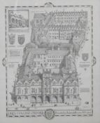 Emery Walker (1851-1933) published by Edmund Hort New, engraving 'Oriel College Oxford', 46 x