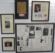Framed display relating to the assassination of Robert F Kennedy, 91 x 115cm