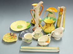 Collection of Art Deco ceramics including Myott, Carltonware and Crown Ducal, 1950s ceramic clock