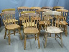 Twelve various pine chairs