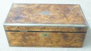 19thC brass bound walnut campaign writing slope, W 55 x D 27 x H 23cm