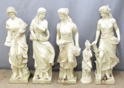 Five fibreglass garden statues, tallest 116cm