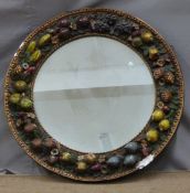 Barbarola style circular mirror with relief moulded fruit decoration, diameter 73cm