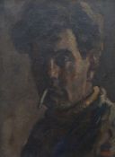 Late 19th/ early 20thC oil on canvas impressionist man smoking a cigarette, indistinctly signed,