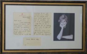 Framed reproduction Diana Princess of Wales letter to Simon Barnes and photograph, overall size 46 x