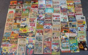 Ninety-one various vintage comics including Sabu, Frank Buck, Lorna, Invisible Boy, Three Stooges,