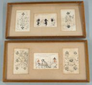 Six transformation playing cards contained in two frames, including apes of Brazil and Dandy Jim