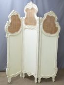 French three division folding screen with bergère panels, H196cm