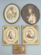Pair of 19thC Russian miniature portrait engravings in original decorative mounts with labels verso,