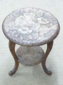 Small carved table, possibly Liberty, diameter 40 x H47cm