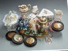 Large collection of ceramics including Copeland vase, Continental porcelain, 19thC Prattware
