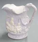 Alcock and Co relief moulded jug with figural decoration, H18cm
