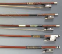 Five various violin bows of shorter length/children's version, one by P&H London