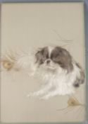 Japanese Meiji period (late 19th/early 20thC) fine silk embroidered panel depicting a Pekingese