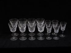 Thirteen Waterford Lismore wine glasses, eight large 14.8cm tall and five small 13cm tall