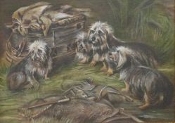Una Thompson after George Alexander 'Guarding the Day's Bag', oil on board of Dandie Dinmont dogs,