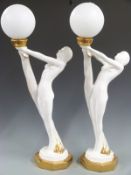 A pair of Art Deco style ceramic figural lamps, H72cm
