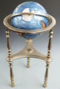 A mother-of-pearl and specimen inlaid hardstone globe on stand, H92,D46cm