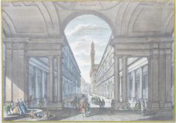 Giuseppe Locchi etching of the Uffizi Gallery, Florence, 32 x 44cm