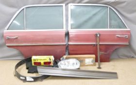 Pair of 1980's Mercedes car rear doors, jack, trim etc