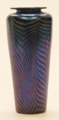 Robert Wynne Denizen iridescent pulled feather glass vase, approximately 23cm tall