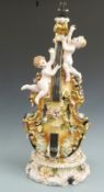 Capodimonte large lamp in the form of a violin decorated with cherubs / putti, H75cm