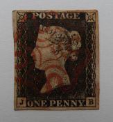 Great Britain 1840 1d black J B Plate 1a 4 margins, light red Maltese cross cancellation