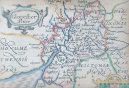 18thC coloured map of Gloucestershire, local interest, 9 x 12cm, with details of Gloucestershire