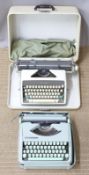 1950s retro / mid century Hermes Baby portable typewriter and an Olympic de Luxe typewriter in